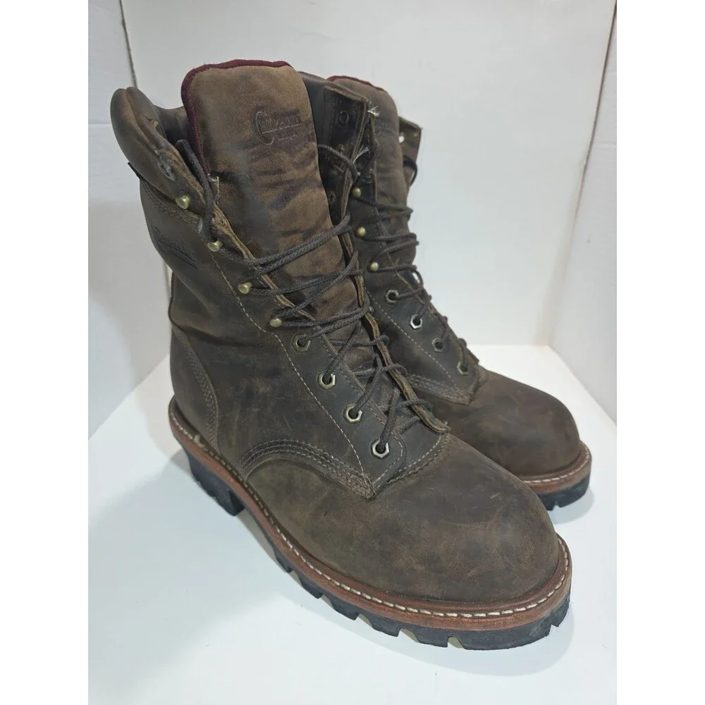 Chippewa Logger Boots Men’s Size 9 EEE Brown Waterproof Leather Steel Toe